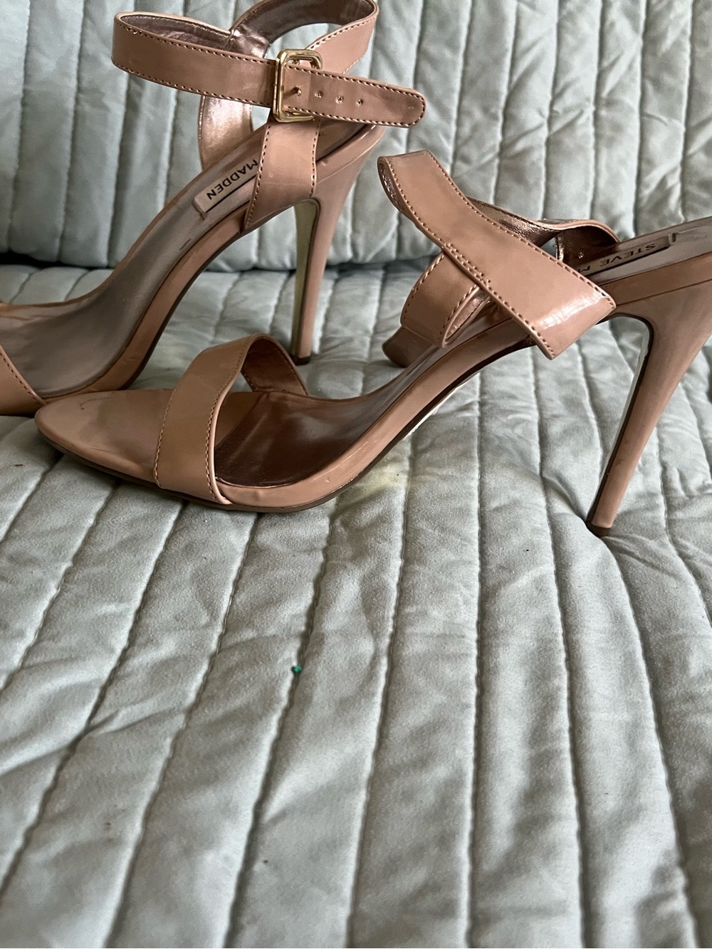 Steve Madden Nude Patent Ankle-Strap Stiletto Sandals